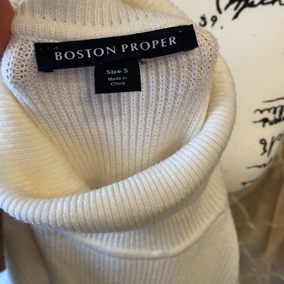 Soft & Cozy Ivory Cream Boston Proper Turtleneck Balloon Sleeve Sweater Dress - Picture 13 of 13